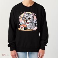Kawaii Cat Eating Sushi Cute Anime For Cat Lovers  Women's Sweatshirt thumb 0