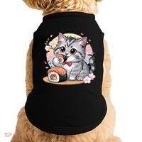 Kawaii Cat Eating Sushi Cute Anime For Cat Lovers  Doggie Tank thumb 0