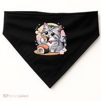 Kawaii Cat Eating Sushi Cute Anime For Cat Lovers  USA-Made Doggie Bandana thumb 0