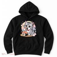 Kawaii Cat Eating Sushi Cute Anime For Cat Lovers  Hoodie thumb 0