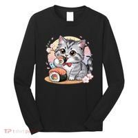 Kawaii Cat Eating Sushi Cute Anime For Cat Lovers  Long Sleeve Shirt thumb 0