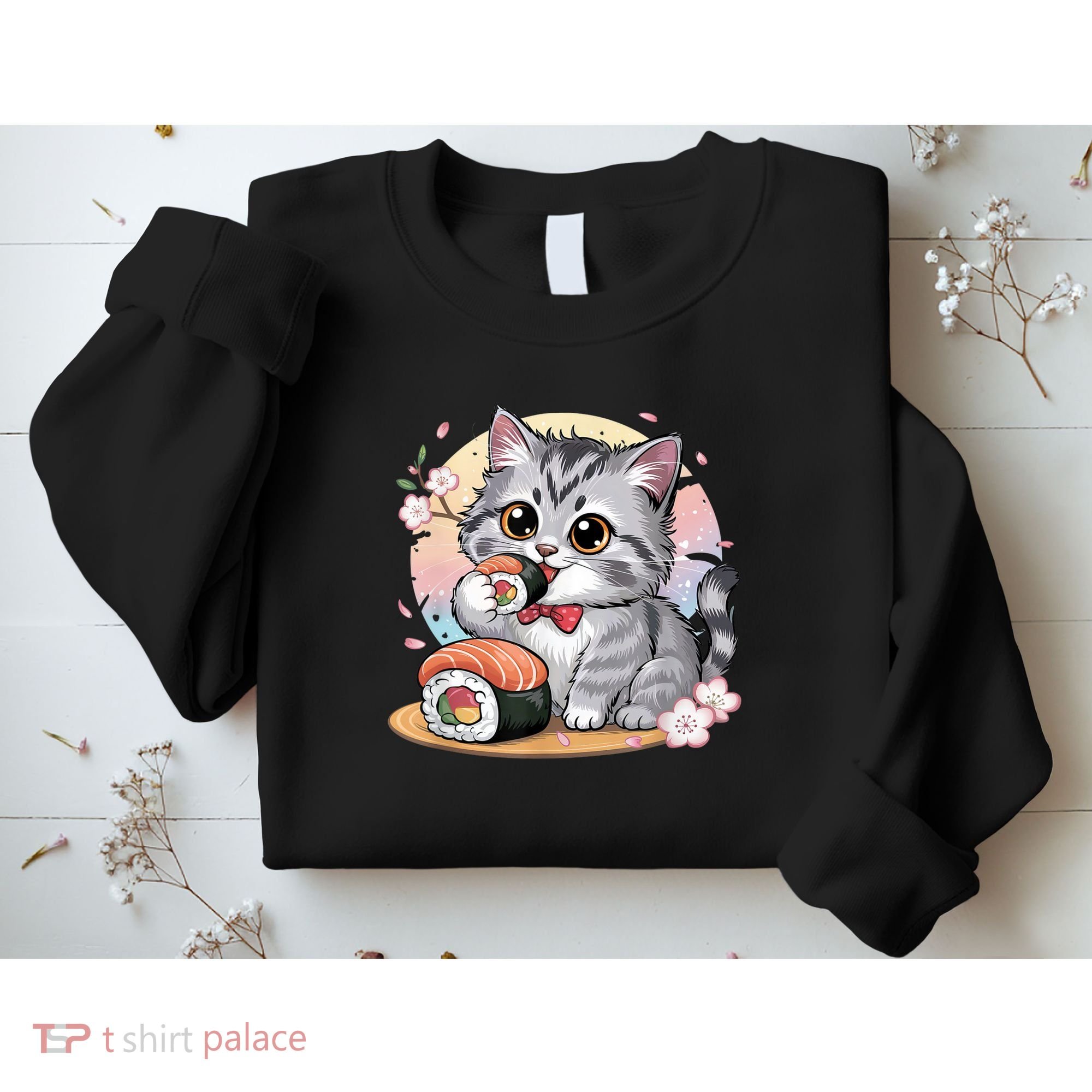 Kawaii Cat Eating Sushi Cute Anime For Cat Lovers  Sweatshirt