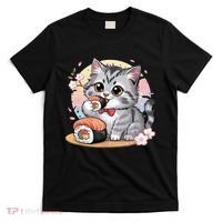 Kawaii Cat Eating Sushi Cute Anime For Cat Lovers  T-Shirt thumb 0