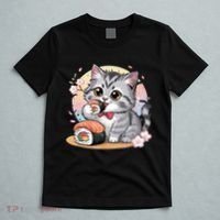 Kawaii Cat Eating Sushi Cute Anime For Cat Lovers  T-Shirt thumb 5