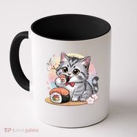 Kawaii Cat Eating Sushi Cute Anime For Cat Lovers  Coffee Mug thumb 0