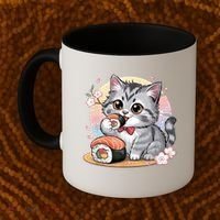 Kawaii Cat Eating Sushi Cute Anime For Cat Lovers  Coffee Mug thumb 2