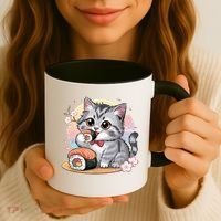 Kawaii Cat Eating Sushi Cute Anime For Cat Lovers  Coffee Mug thumb 3
