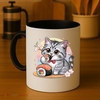 Kawaii Cat Eating Sushi Cute Anime For Cat Lovers  Coffee Mug thumb 4