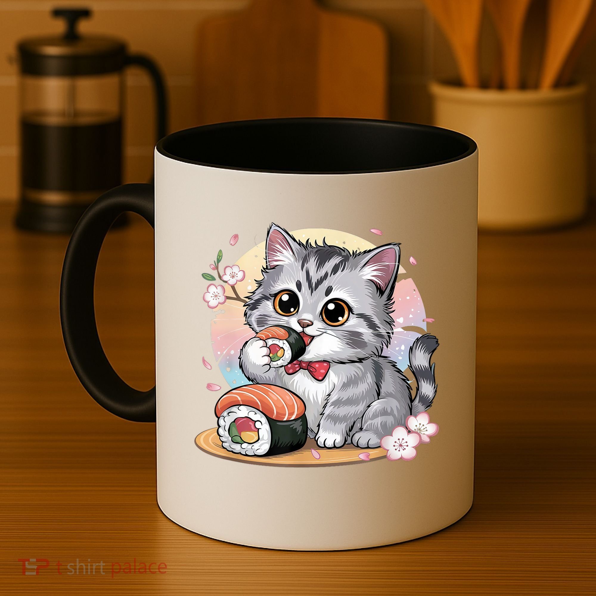 Kawaii Cat Eating Sushi Cute Anime For Cat Lovers  Coffee Mug