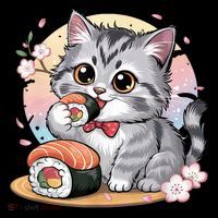 Kawaii Cat Eating Sushi Cute Anime For Cat Lovers  Coffee Mug thumb 5