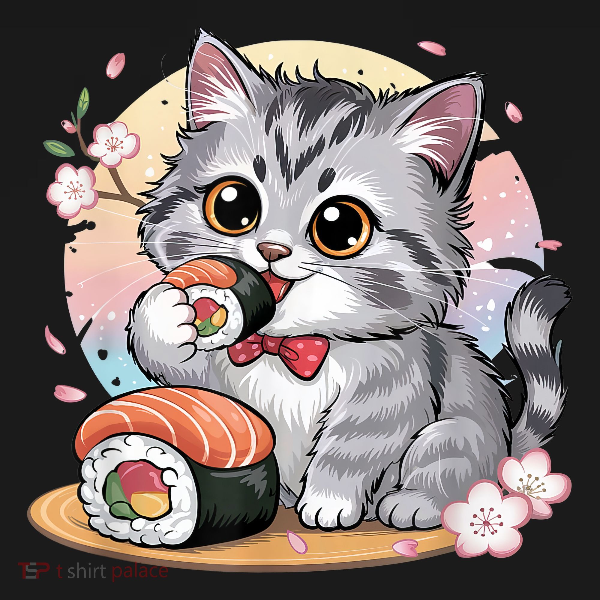 Kawaii Cat Eating Sushi Cute Anime For Cat Lovers  Women's Hoodie