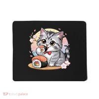 Kawaii Cat Eating Sushi Cute Anime For Cat Lovers  Mousepad thumb 0