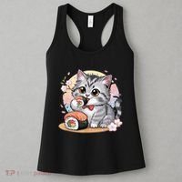 Kawaii Cat Eating Sushi Cute Anime For Cat Lovers  Women's Tank Top thumb 3