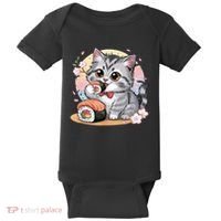 Kawaii Cat Eating Sushi Cute Anime For Cat Lovers  Baby Bodysuit thumb 0