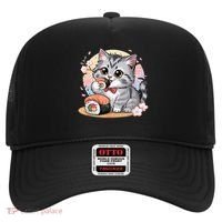Kawaii Cat Eating Sushi Cute Anime For Cat Lovers  Hat thumb 0