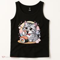 Kawaii Cat Eating Sushi Cute Anime For Cat Lovers  Tank Top thumb 2