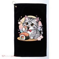 Kawaii Cat Eating Sushi Cute Anime For Cat Lovers  Golf Towel thumb 0