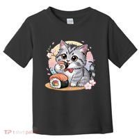 Kawaii Cat Eating Sushi Cute Anime For Cat Lovers  Toddler T-Shirt thumb 0
