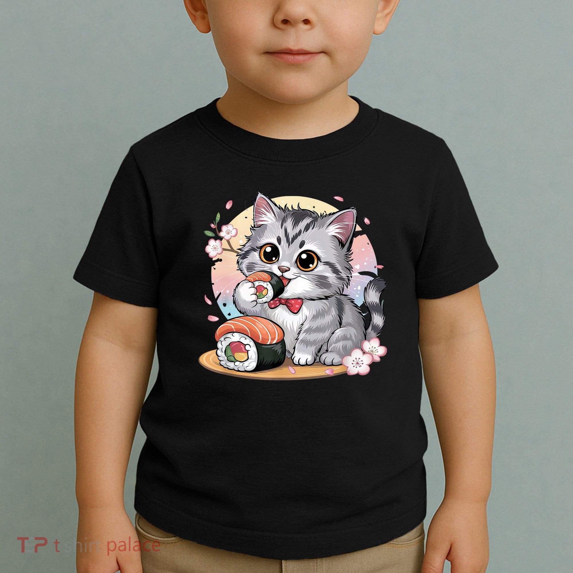 Kawaii Cat Eating Sushi Cute Anime For Cat Lovers  Toddler T-Shirt