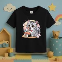 Kawaii Cat Eating Sushi Cute Anime For Cat Lovers  Toddler T-Shirt thumb 3