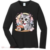 Kawaii Cat Eating Sushi Cute Anime For Cat Lovers  Women's Long Sleeve Shirt thumb 0