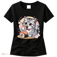 Kawaii Cat Eating Sushi Cute Anime For Cat Lovers  Women's T-Shirt thumb 0