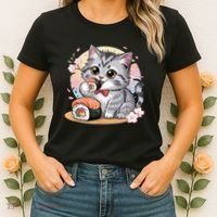 Kawaii Cat Eating Sushi Cute Anime For Cat Lovers  Women's T-Shirt thumb 2