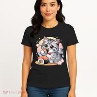 Kawaii Cat Eating Sushi Cute Anime For Cat Lovers  Women's T-Shirt thumb 4
