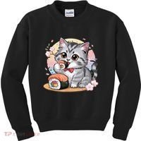 Kawaii Cat Eating Sushi Cute Anime For Cat Lovers  Kids Sweatshirt thumb 0