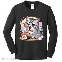 Kawaii Cat Eating Sushi Cute Anime For Cat Lovers  Kids Long Sleeve Shirt thumb 0