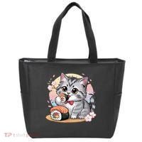 Kawaii Cat Eating Sushi Cute Anime For Cat Lovers  Tote Bag thumb 0