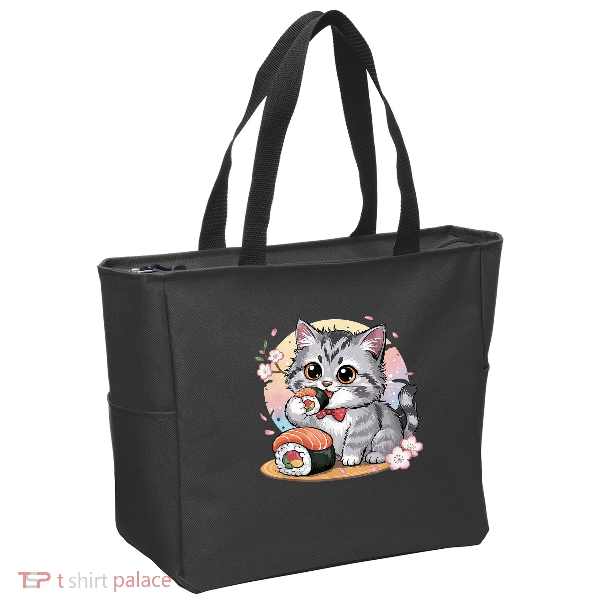 Kawaii Cat Eating Sushi Cute Anime For Cat Lovers  Tote Bag