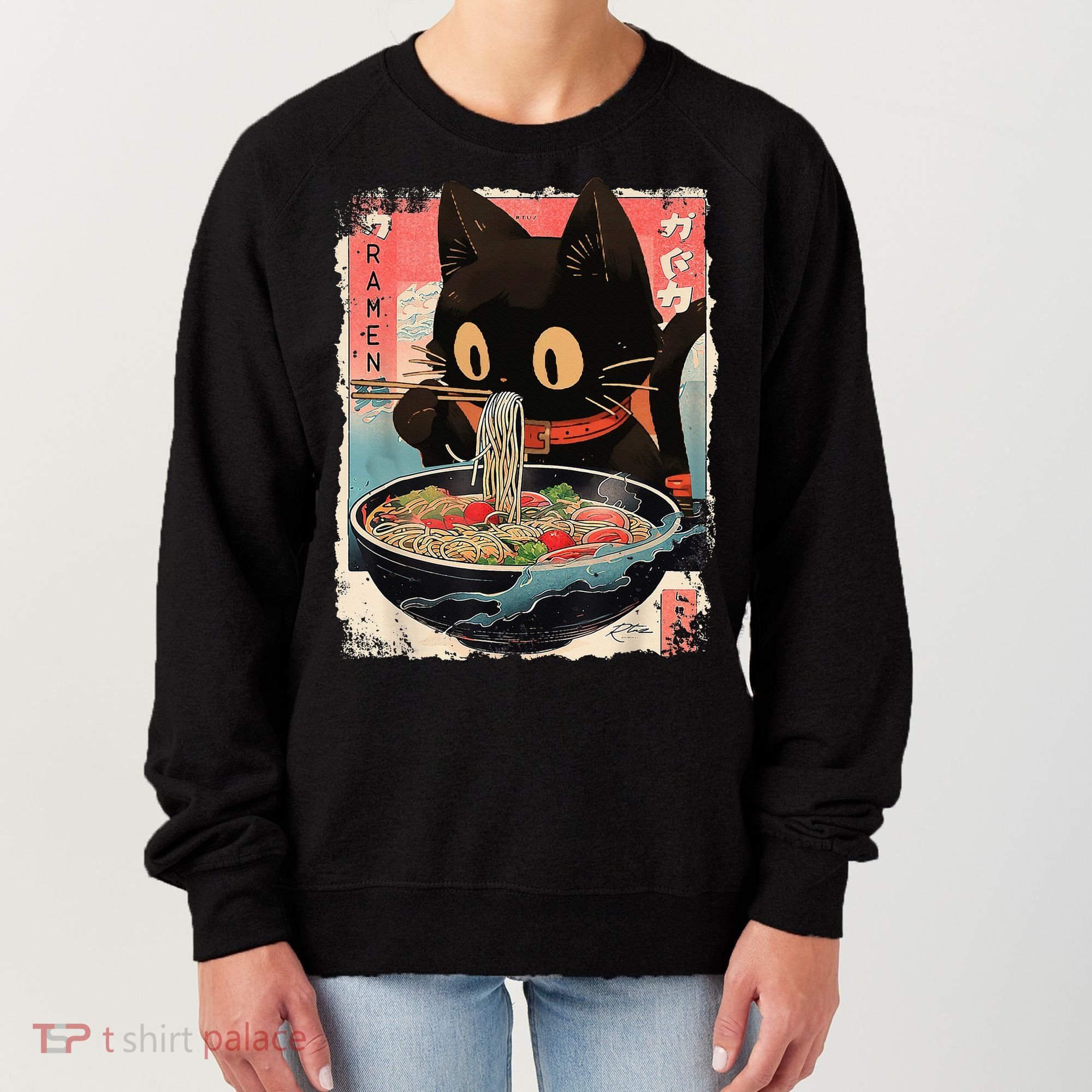 Kawaii Cat Eating Ramen Noodles Anime Women's Sweatshirt