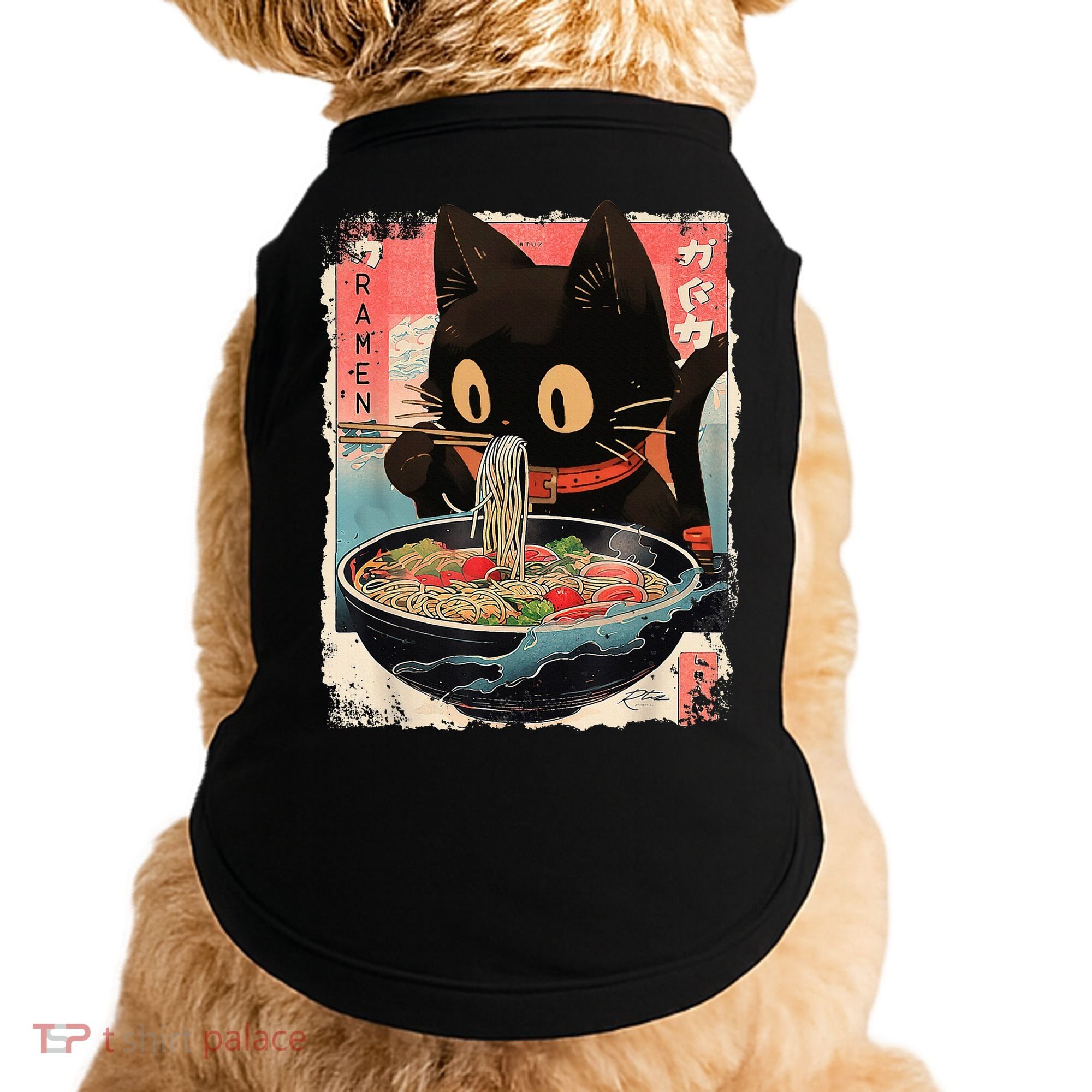 Kawaii Cat Eating Ramen Noodles Anime Doggie Tank