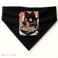 Kawaii Cat Eating Ramen Noodles Anime USA-Made Doggie Bandana thumb 0