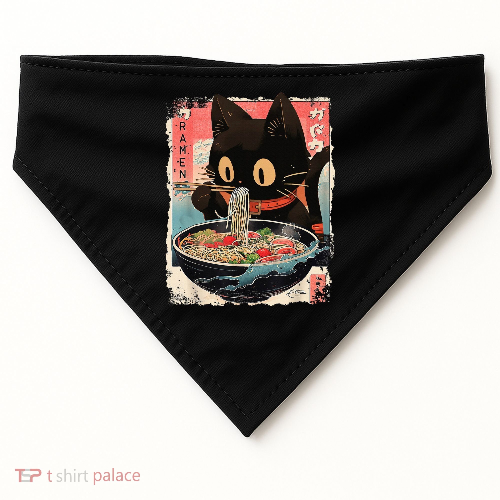 Kawaii Cat Eating Ramen Noodles Anime USA-Made Doggie Bandana