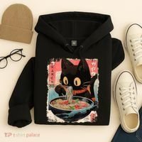 Kawaii Cat Eating Ramen Noodles Anime Hoodie thumb 4