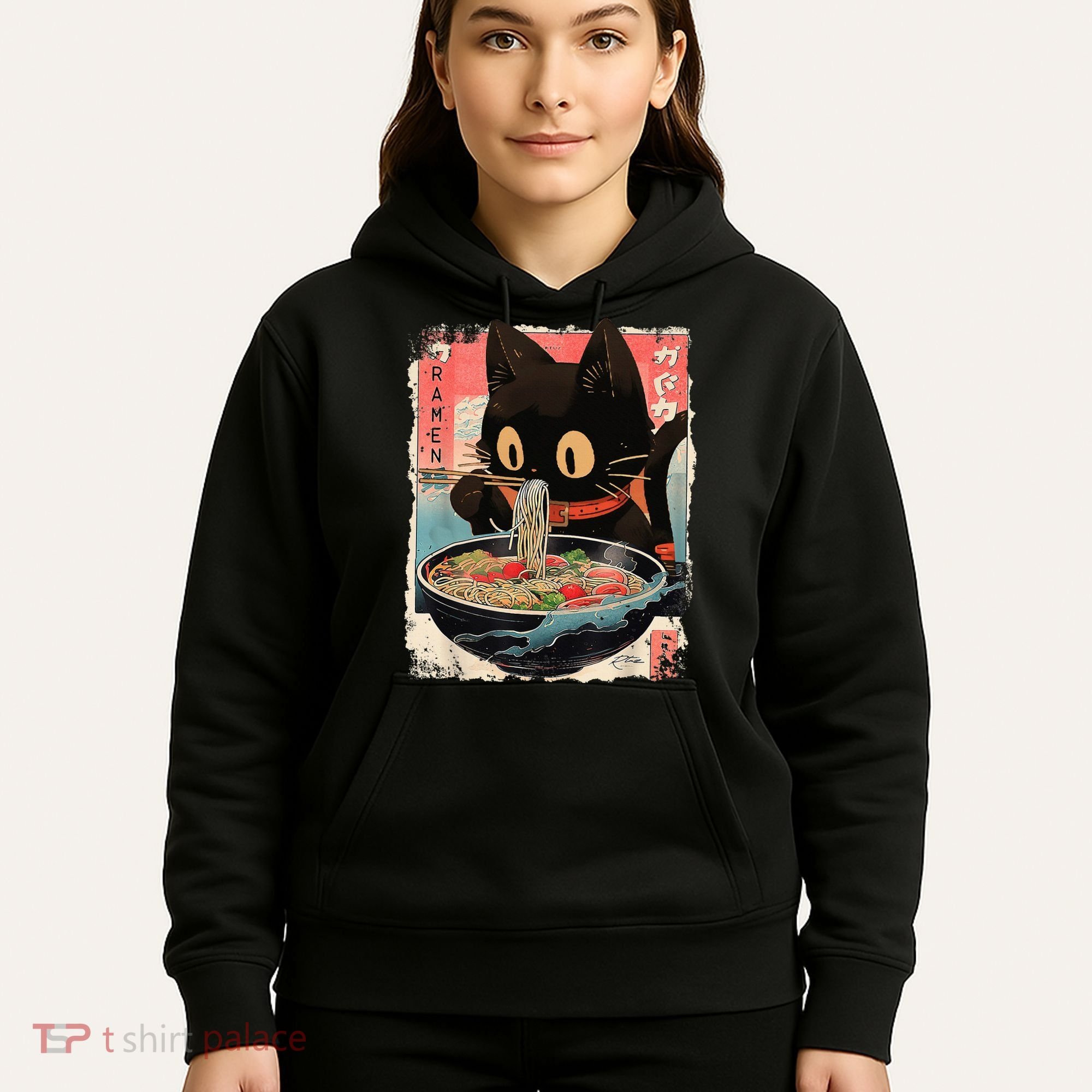 Kawaii Cat Eating Ramen Noodles Anime Hoodie