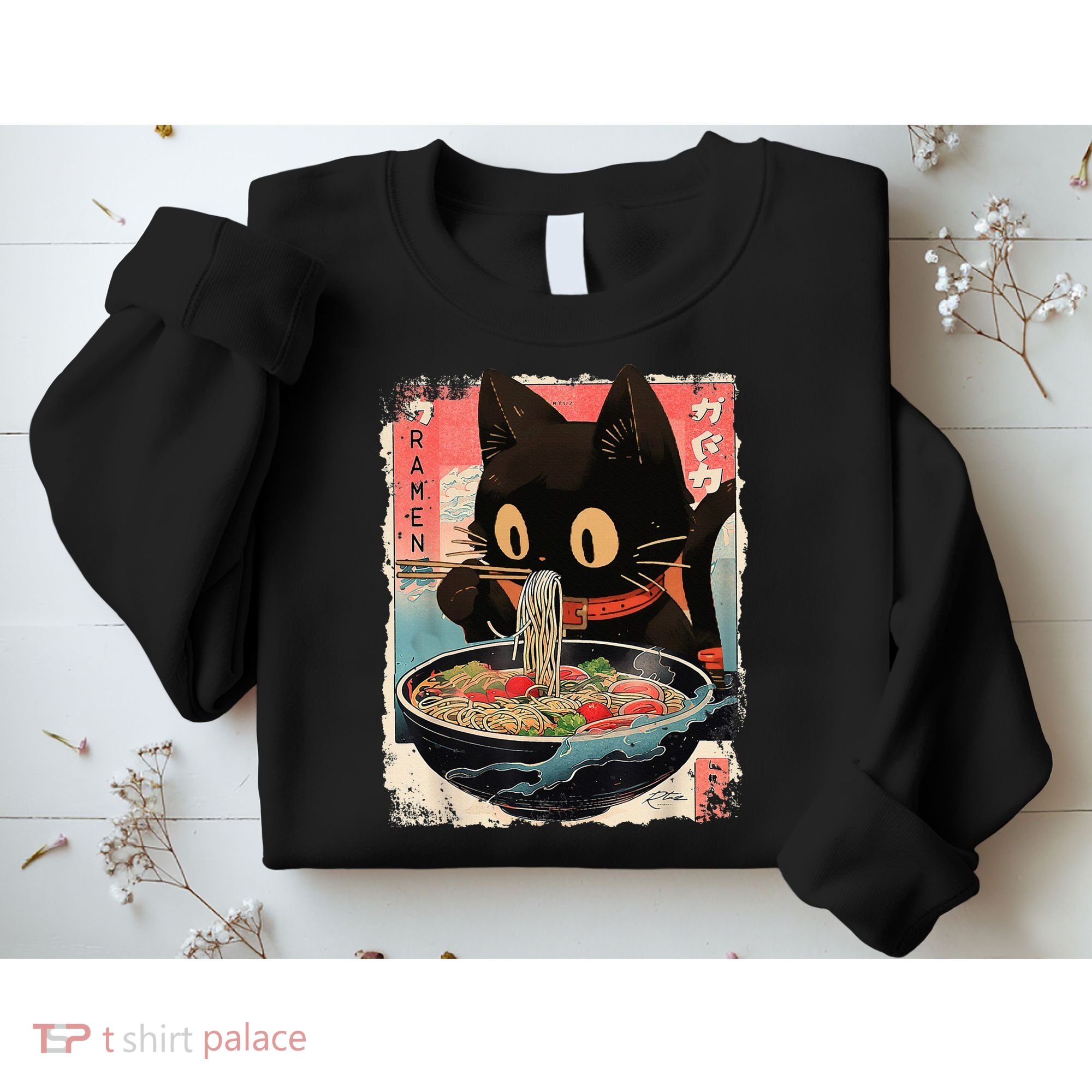 Kawaii Cat Eating Ramen Noodles Anime Sweatshirt