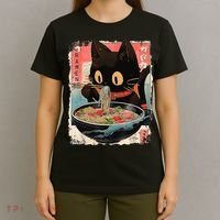Kawaii Cat Eating Ramen Noodles Anime T-Shirt thumb 4