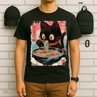 Kawaii Cat Eating Ramen Noodles Anime T-Shirt thumb 6