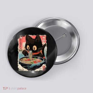 Kawaii Cat Eating Ramen Noodles Anime Button