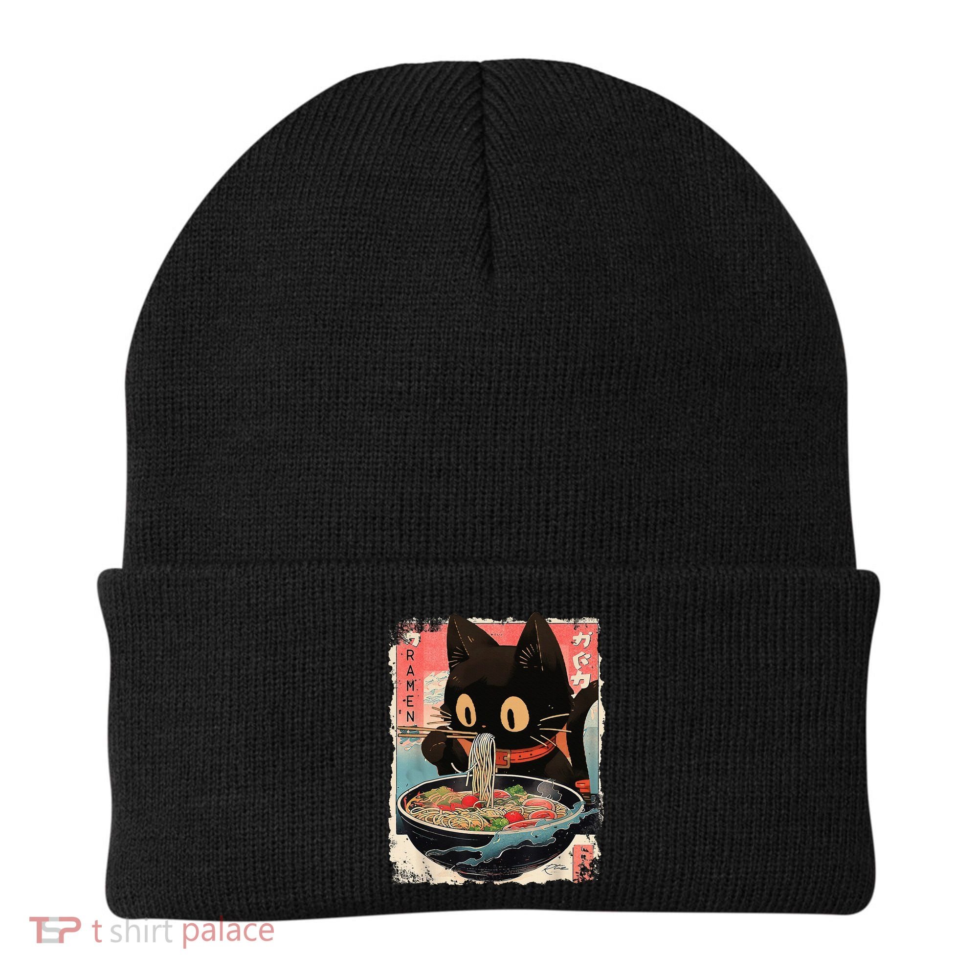 Kawaii Cat Eating Ramen Noodles Anime Beanie