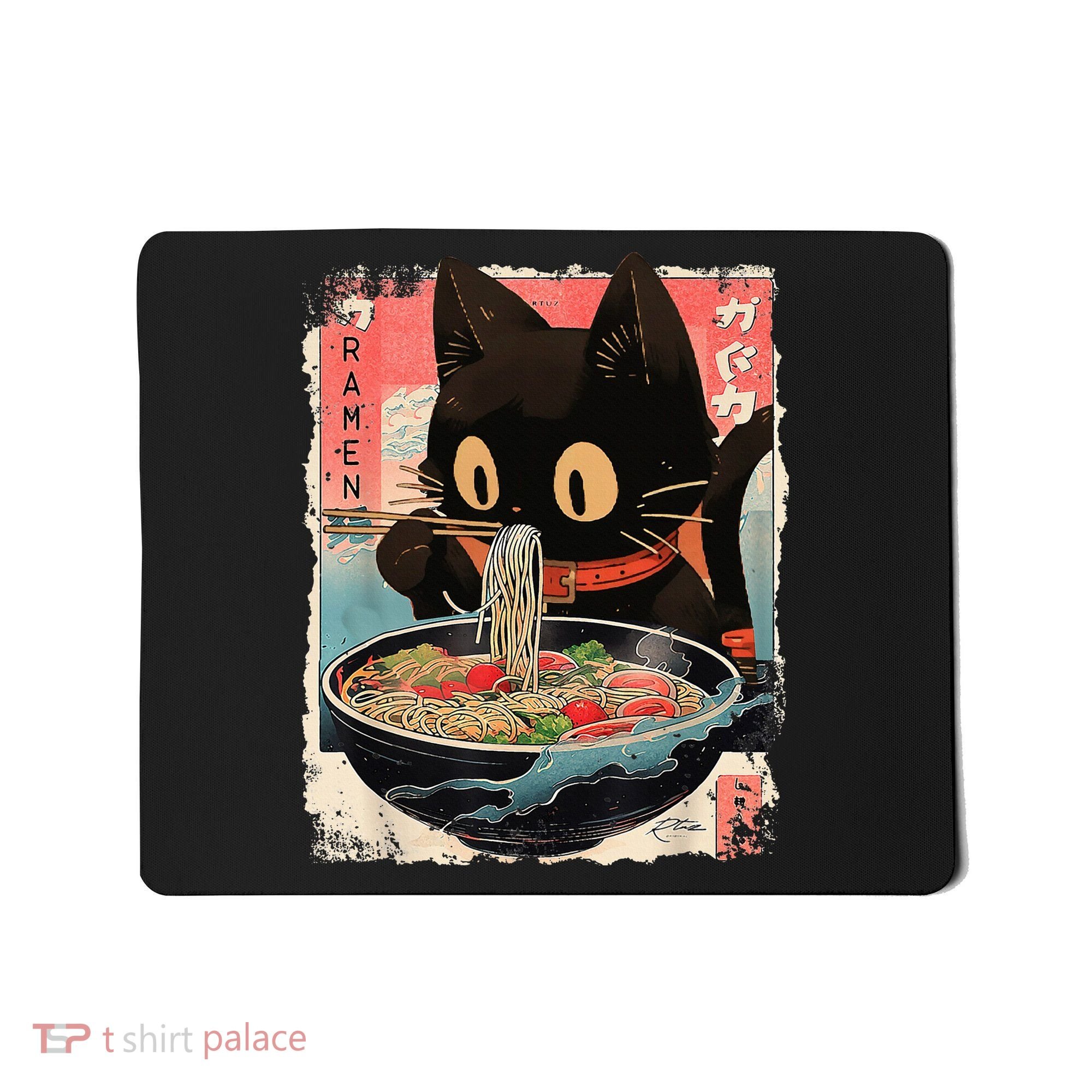Kawaii Cat Eating Ramen Noodles Anime Mousepad