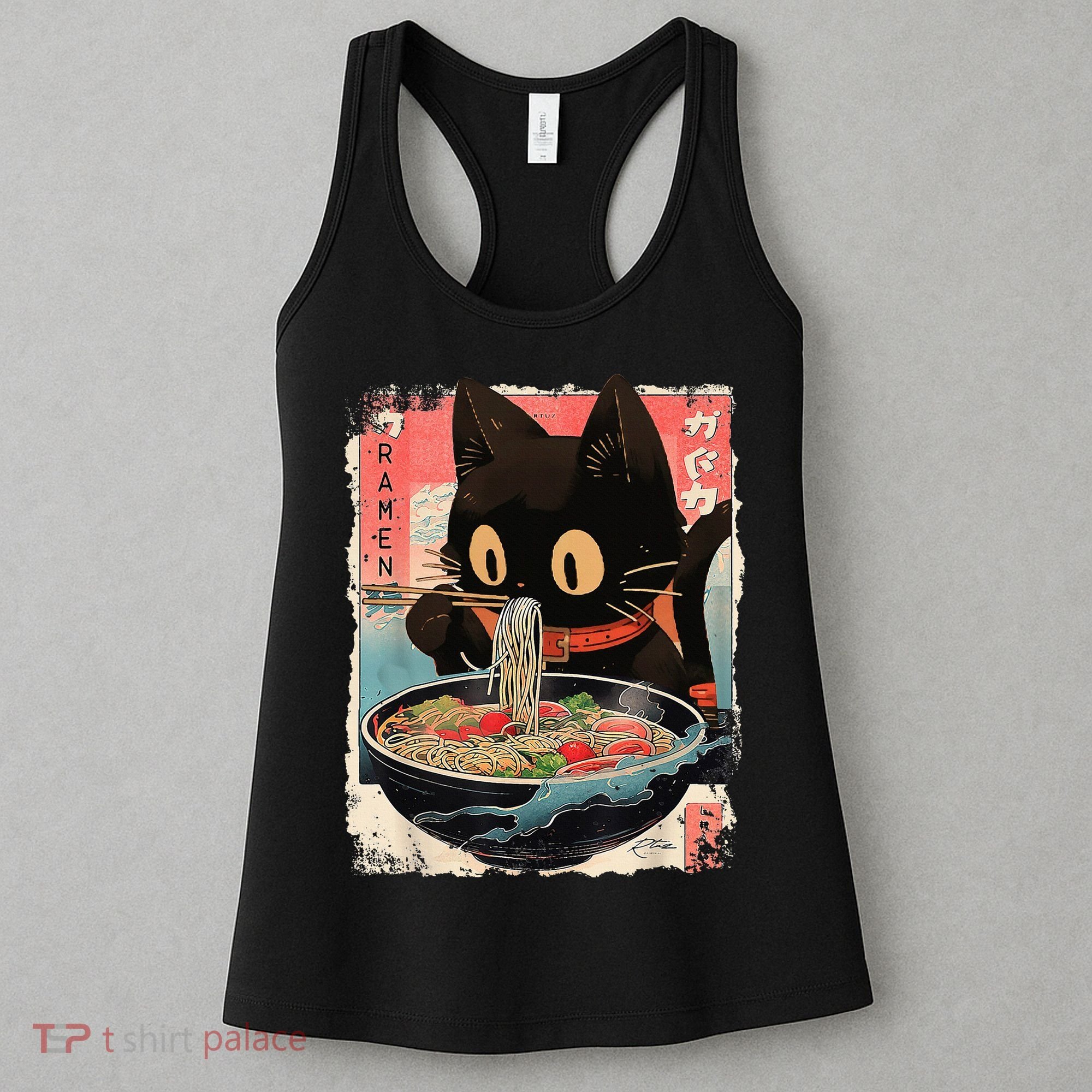 Kawaii Cat Eating Ramen Noodles Anime Women's Tank Top