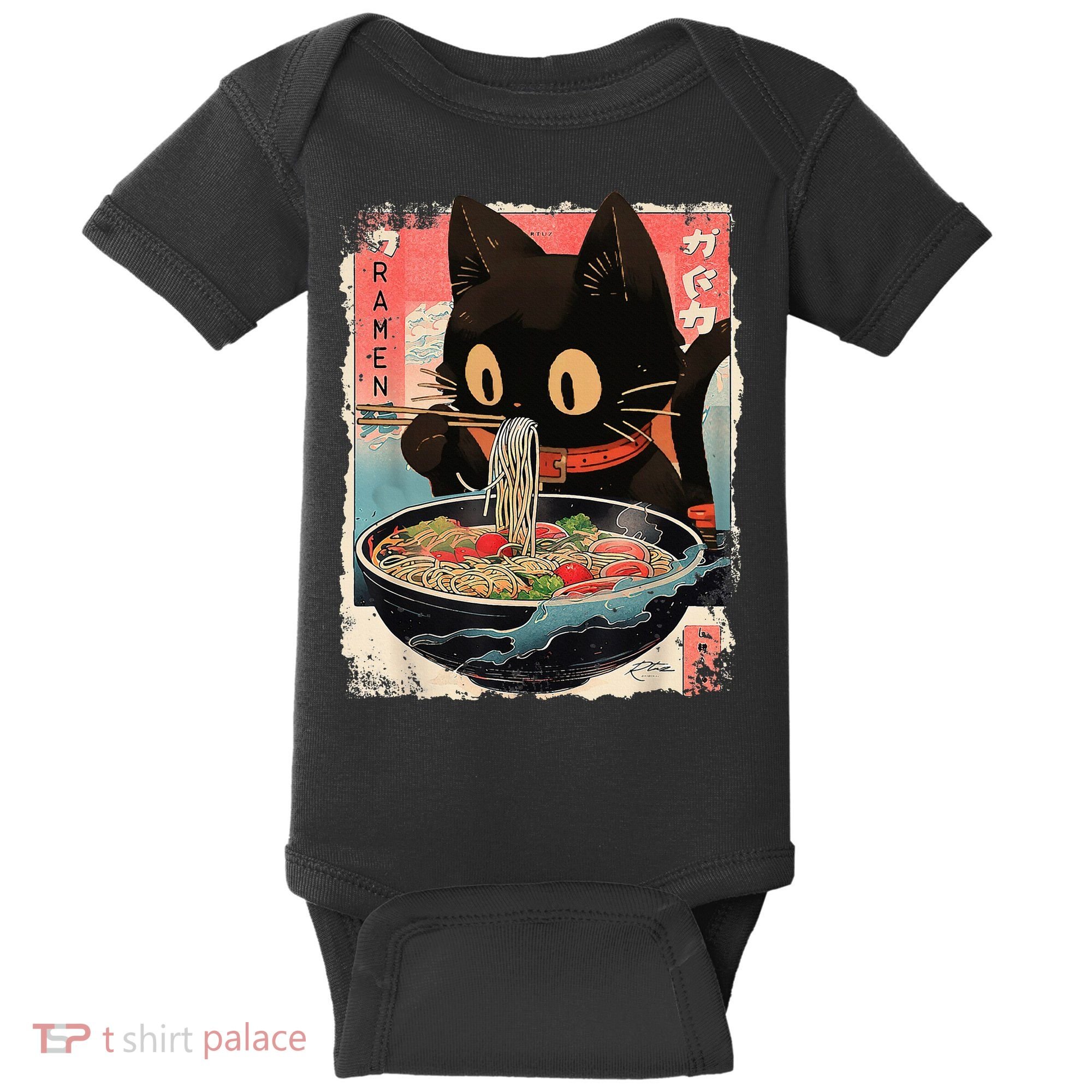 Kawaii Cat Eating Ramen Noodles Anime Baby Bodysuit