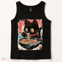 Kawaii Cat Eating Ramen Noodles Anime Tank Top thumb 2