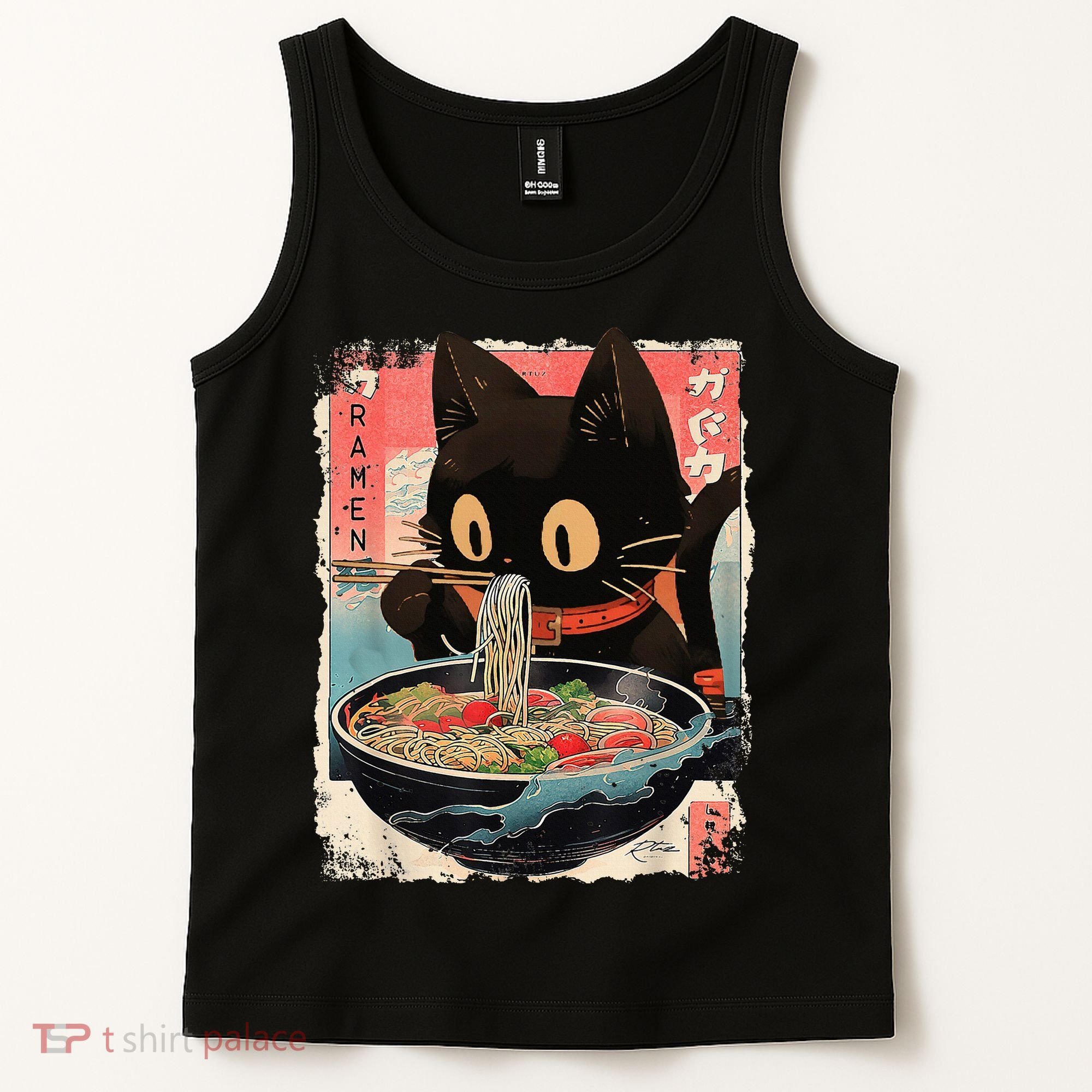 Kawaii Cat Eating Ramen Noodles Anime Tank Top