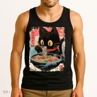 Kawaii Cat Eating Ramen Noodles Anime Tank Top thumb 3