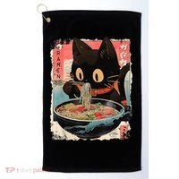 Kawaii Cat Eating Ramen Noodles Anime Golf Towel thumb 0